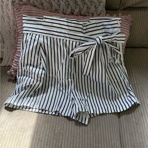 ZARA Nautical Blue White Striped High Waist Women's Shorts Large